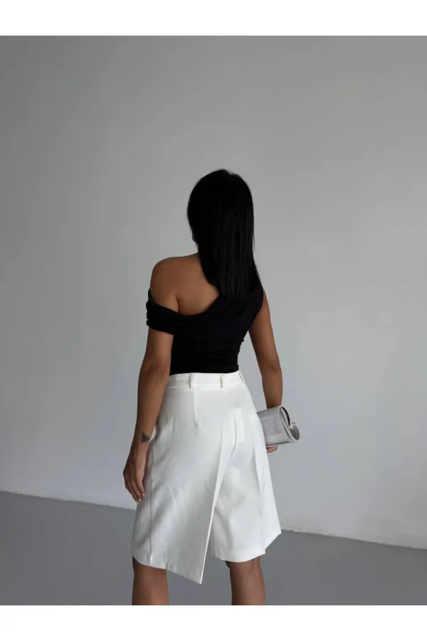 Kadın Siyah Yandan Drapeli Kayık Yaka Sandy Bluz HZL25S-FRY123201