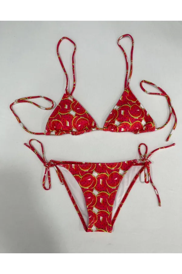 Ensemble bikini triangle dos nu à motif pastèque rouge pour femme HZL25S-LC5005