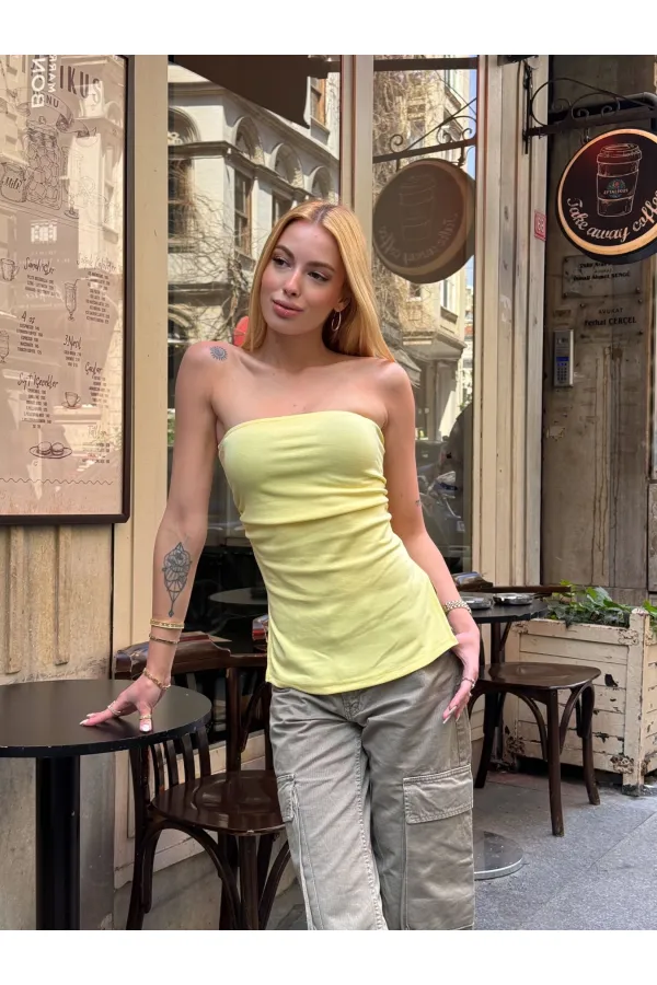 Chemisier bustier jaune à double fente et fronces latérales pour femme HZL24S-ZK13091