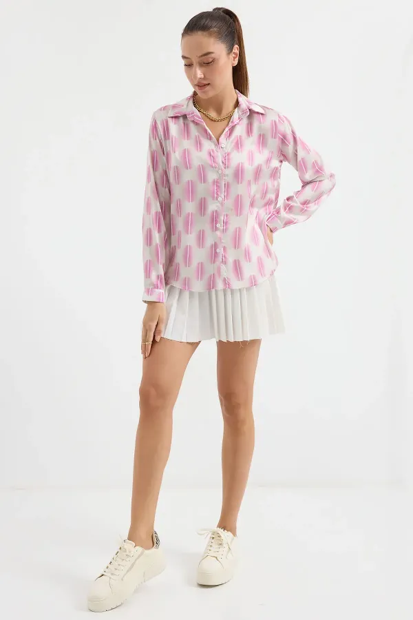 3964 Lightly Draped Satin Shirt - Light Pink