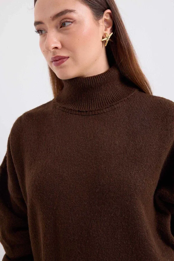 Ensemble deux pièces en tricot avec jupe et pull marron pour femme HZL25W-BD1102641