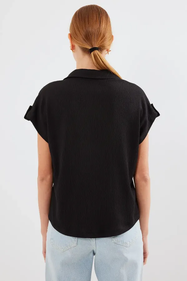 20256 Double Short-Sleeved Shirt with Cuffs - Black