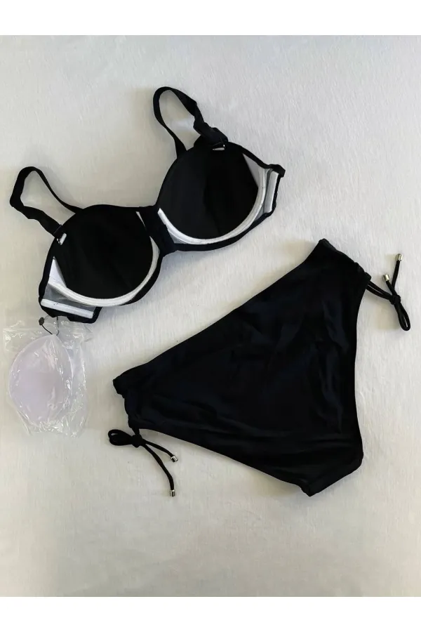 Ensemble bikini doublé brodé de pierres noires pour femme HZL25S-LC3361
