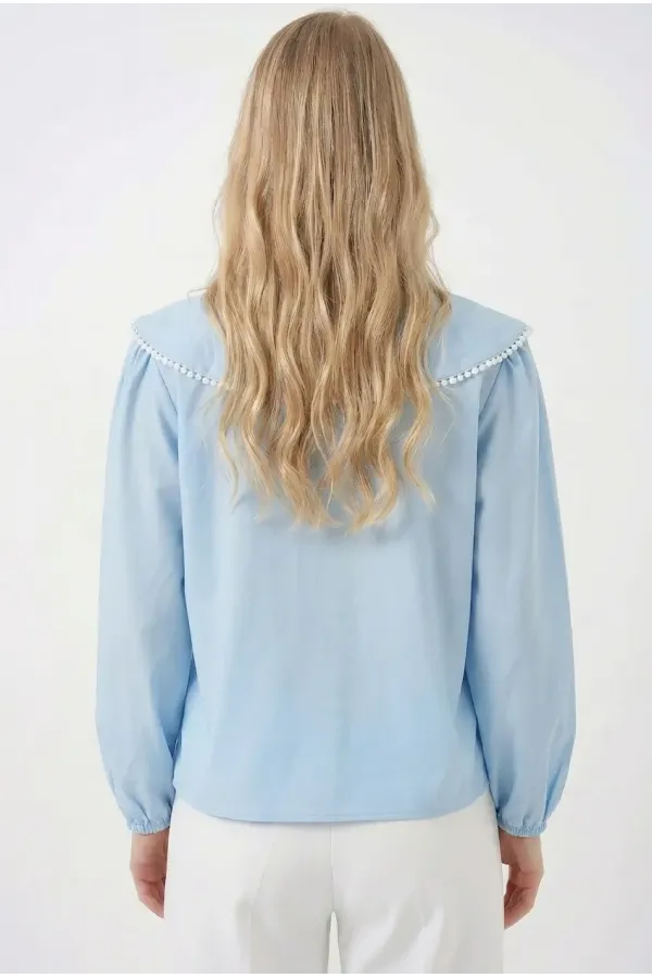 Kadın Açık Mavi Bebe Yaka Düğmeli Şık Günlük Gömlek HZL26S-BD1203141