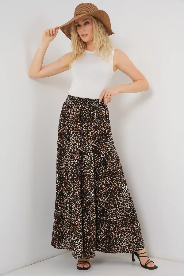 1898 Patterned Long Skirt - C. Brown