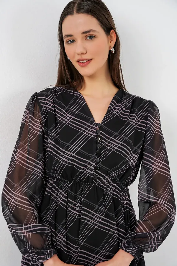 Robe en mousseline à motifs 2137 - Noir1