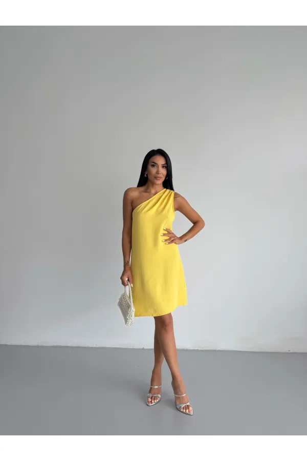 Women's Yellow One-Shoulder Mini Dress HZL25S-FRY121791