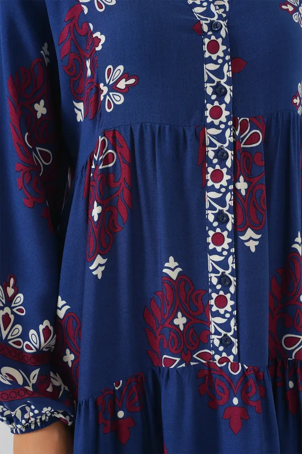 Robe hijab à motifs authentiques 2423 - Pétrole 1