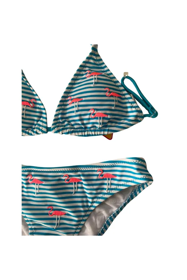 Girl Blue White Striped Flamingo Patterned 4-12 Years Triangle Bikini Set HZL24S-LC171