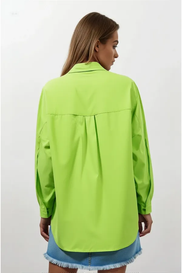 Chemise longue basique oversize vert pistache pour femme HZL22W-BD139001