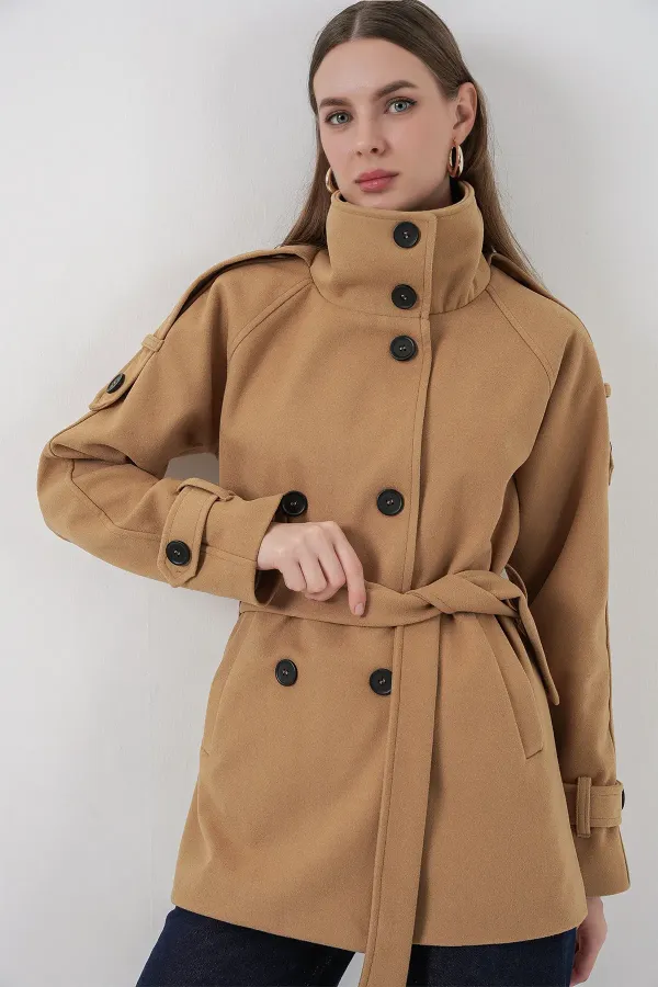 Women's Belted Cashmere Coat 9162 - Mustard