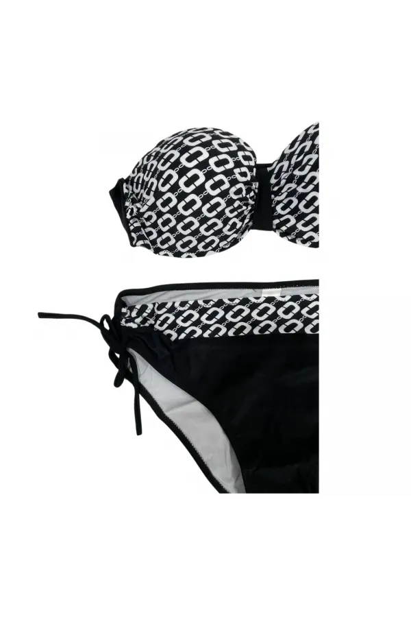 Kadın Siyah Zincir Desenli Astarlı Bikini Takım HZL24S-LC206