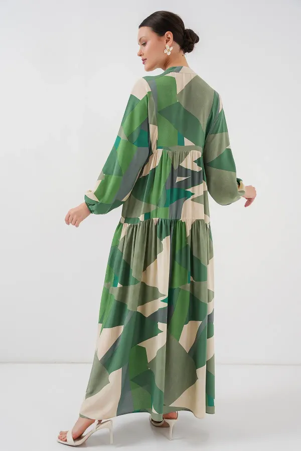 Robe hijab à motifs authentiques 2423 - A.Haki