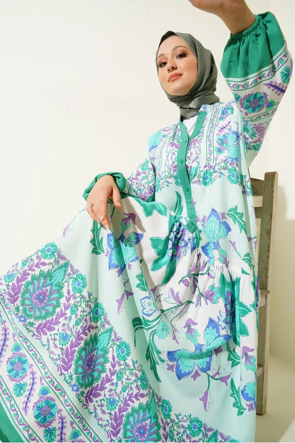 Robe hijab à motifs authentiques 2423 - D. Menthe