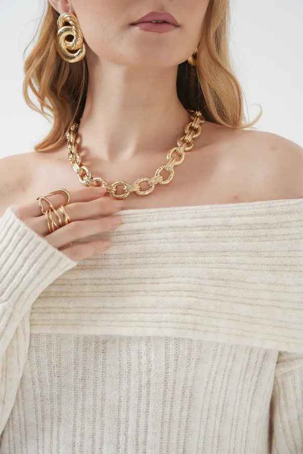 Robe oversize en maille à col Madonna 15920 - Écru