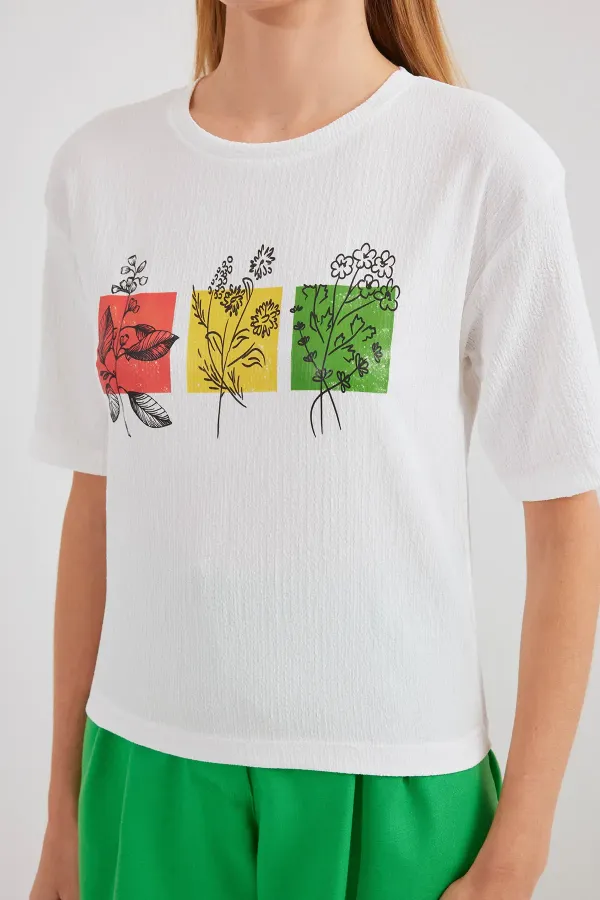 T-shirt basique imprimé en maille 913 - Blanc