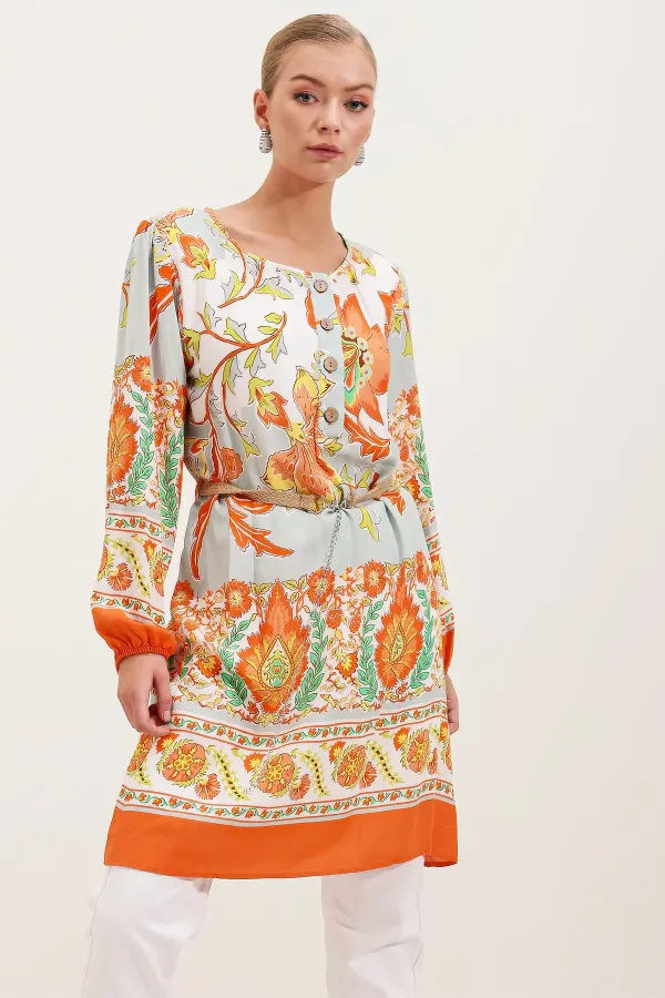 Robe à motifs ceinturée 5902 - Orange