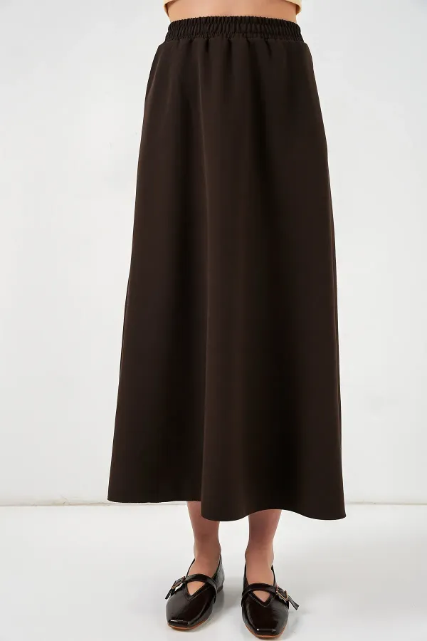 Jupe longue pour femme avec taille élastique 8072 - Marron