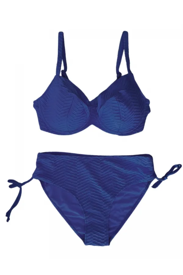 Kadın Saks Mavi Desenli Büyük Beden Astarlı Bikini Takım HZL25S-LC4004