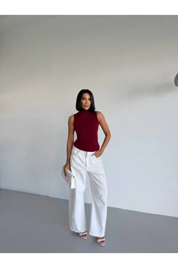 Kadın Bordo Balıkçı Yaka Sıfır Kol Sandy Crop Bluz HZL26S-FRY123931 Kadın Bordo Balıkçı Yaka Sıfır Kol Sandy Crop Bluz HZL26S-FRY123931