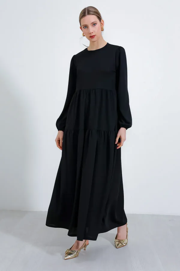 Robe hijab longue noire en maille pour femme 2482