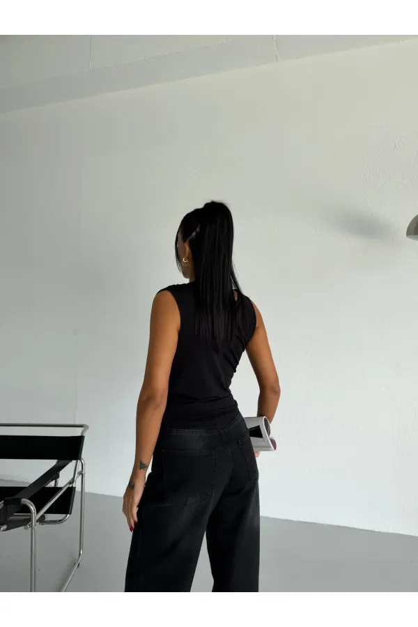 Kadın Siyah Büzgülü Kolsuz Sandy Bluz HZL26W-FRY122751