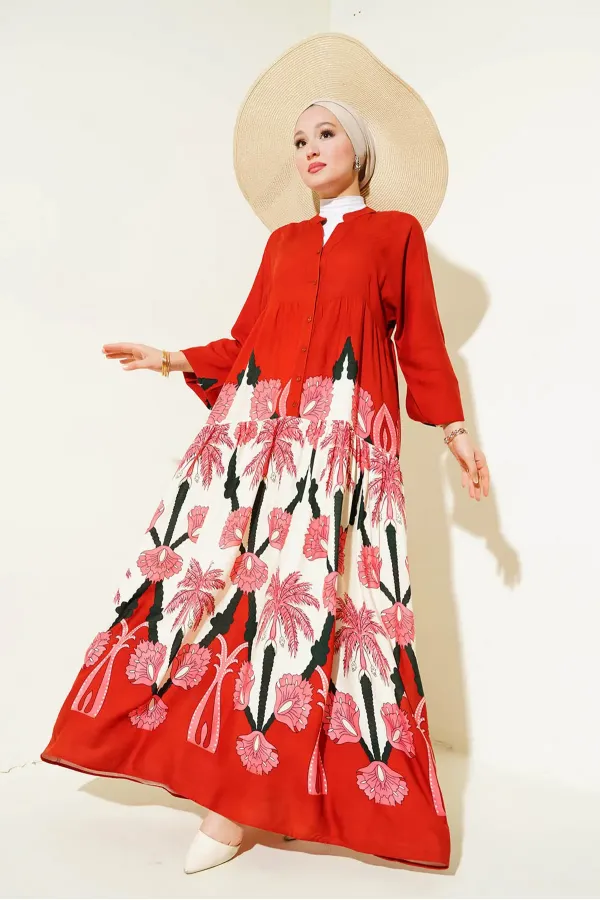 Robe hijab à motifs authentiques 2423 - F.Bordeaux