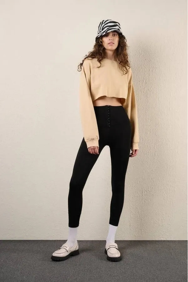 Sweat-shirt court basique à col ras du cou et manches longues pour femme HZL24W-ZK11351