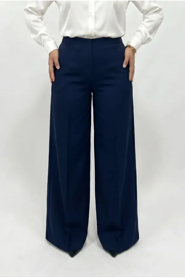 Women's Navy Blue Plus Size Shaping Palazzo Pants HZL26S-ZSS120211 Women's Navy Blue Plus Size Shaping Palazzo Pants HZL26S-ZSS120211