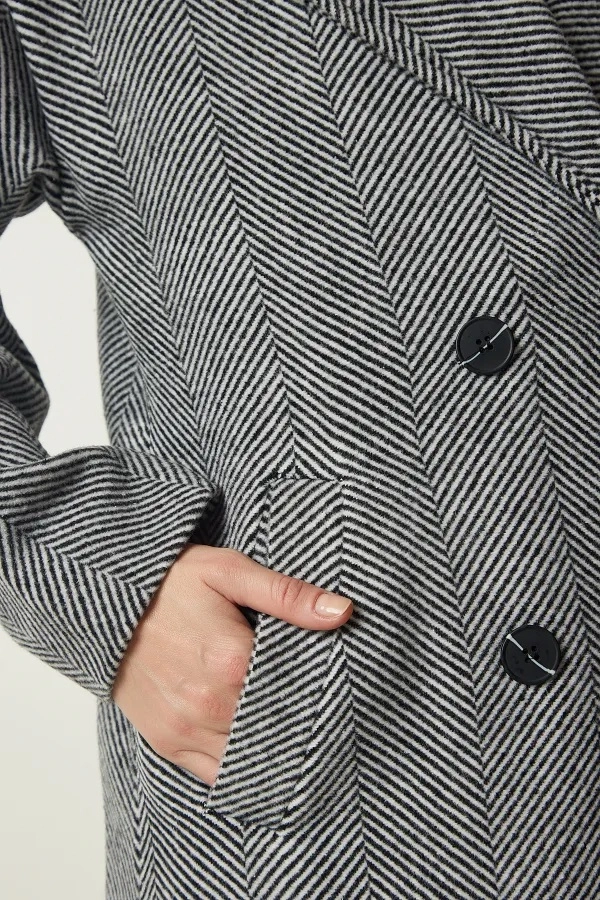 Manteau ample doublé en laine grise pour femme, fermeture boutonnée, double poche, HZL24W-BD191131