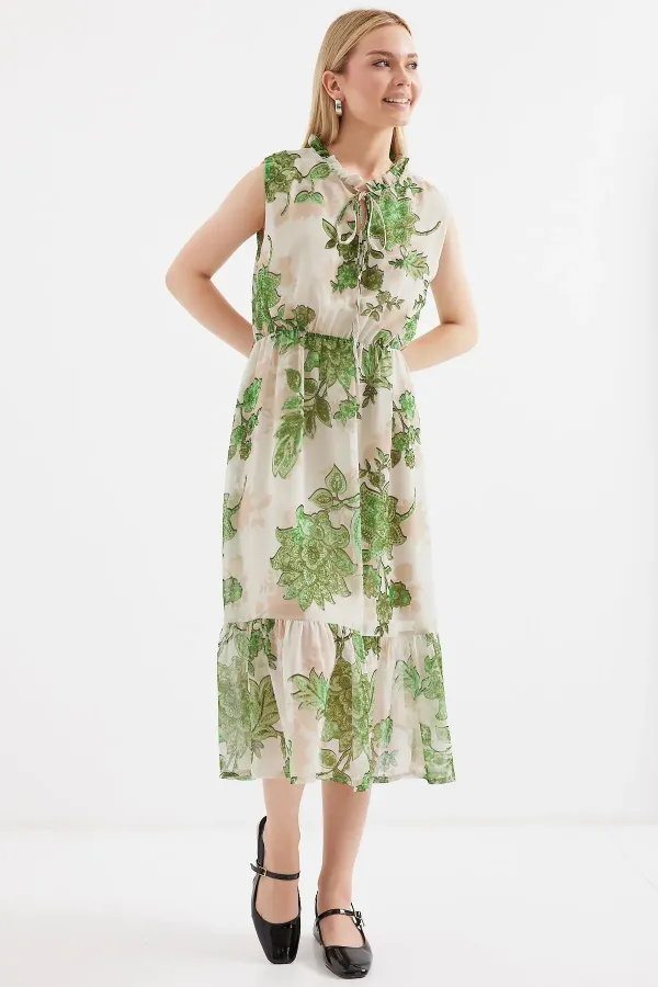 Robe sans manches en mousseline à motifs 2503 - Verte