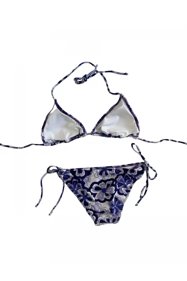 Women's Lilac Floral Patterned Halter Neck Triangle Bikini Set HZL25S-LC5005