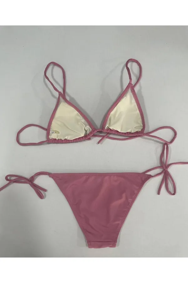 Ensemble bikini triangle à nouer rose poudré pour femme HZL25S-LC5005