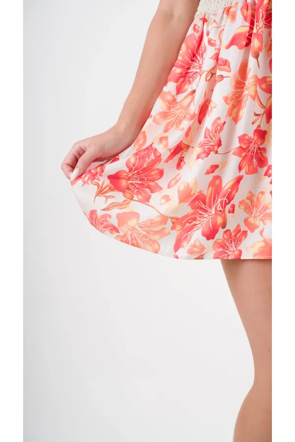 Women's Orange Front Rope Tie Openwork Satin Surface Mini Dress HZL24S-YY250