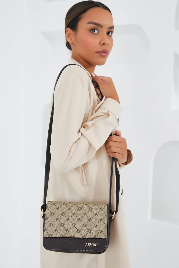 Sac bandoulière Armine pour femme, marron crème à motifs 010158
