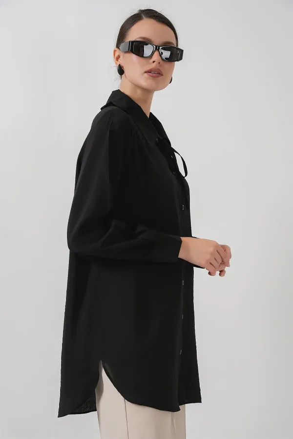 Fırfırlı Uzun Gömlek Tunik 5952 - Siyah