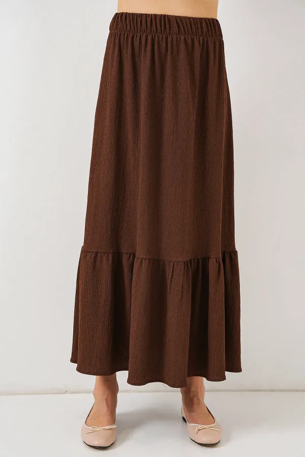 Jupe longue tricotée marron, modèle 1886