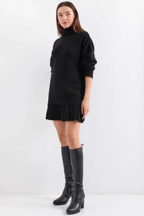 Kadın Siyah Kazak Etek Triko İkili Takım HZL25W-BD1102641