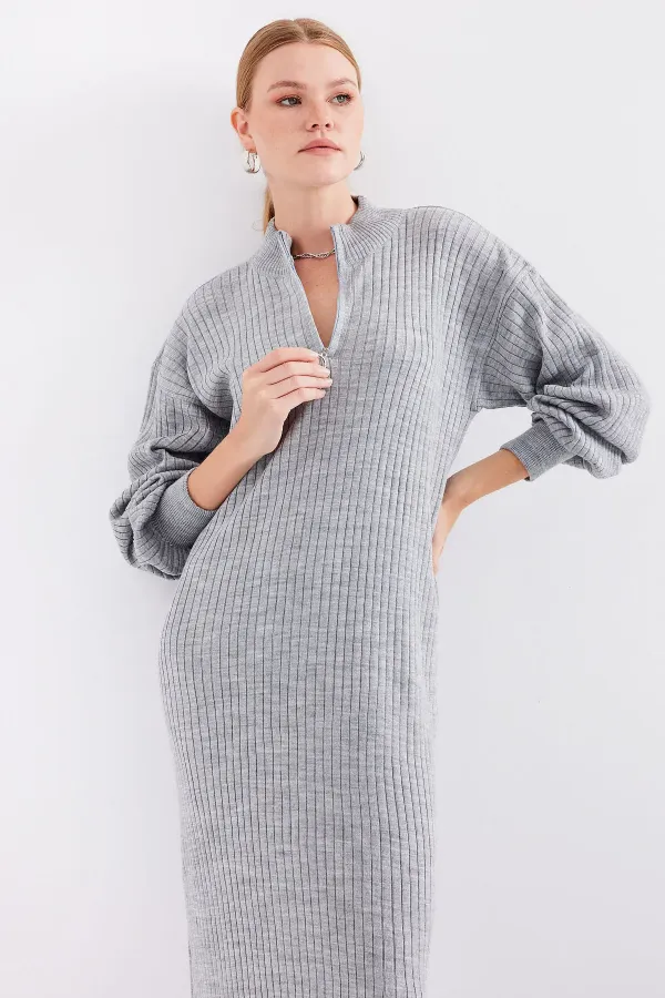 Robe longue en maille 15839 - Grise