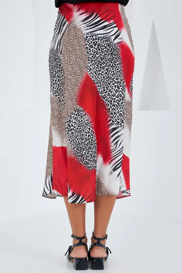 Jupe en satin à motifs rouges et noirs pour femme 15806