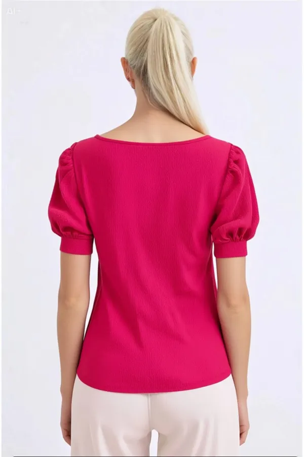 Women's Fuchsia Square Collar Knitted Blouse HZL22W-BD104091