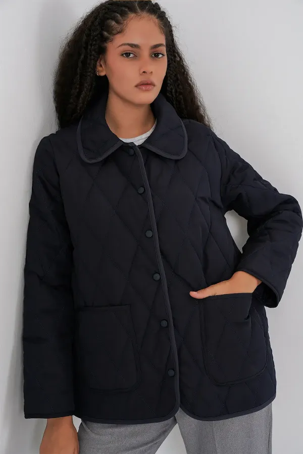 Manteau matelassé oversize pour femme 5226 - Bleu marine