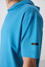 Tommylife Wholesale Hooded Oversize Basic Men's T-Shirt 88352 Petrol Blue