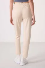 Tommylife Wholesale Soft Textured Hidden Zipper Slim Fit Women's Trousers - 94668 Beige