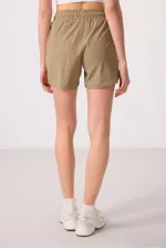 Tommylife Toptan Polyester Gizli Cep Fermuarlı Rahat Form Kadın Şort - 91014 Bej