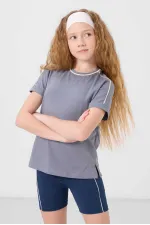 Tommylife Toptan Pamuklu O Yaka Oversize Fit Baskılı Kız Çocuk T Shirt 75177 Koyu Mavi