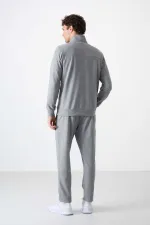 Ensemble de survêtement Tommylife Wholesale pour homme, coupe décontractée, fermeture éclair, sweat-shirt, gris chiné 85072