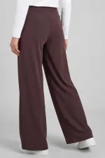 Tommylife Wholesale Brown Comfort Fit Wide Leg Corset Palazzo Women's Trousers - 94681 Tommylife Wholesale Brown Comfort Fit Wide Leg Corset Palazzo Women's Trousers - 94681