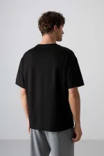 Tommylife Toptan O Yaka Oversize Baskılı Erkek T-Shirt 88323 Siyah