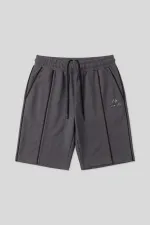 Short basique pour homme Tommylife, gris foncé, coupe oversize, avec surpiqûres apparentes sur le devant - 81283